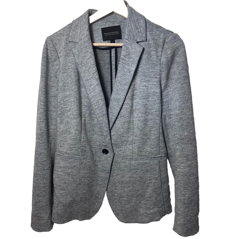 Banana Republic Jacket Womens Long & Lean Blazer Grey Unstructured Wool Office 4